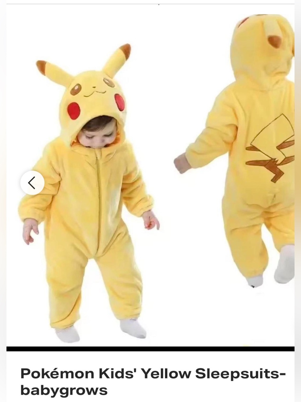 Pikachu Yellow Kids One-Piece Sleepsuit